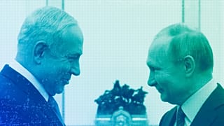 Russian President Vladimir Putin and Israeli Prime Minister Benjamin Netanyahu talk to each other during their meeting in the Kremlin, January 2020