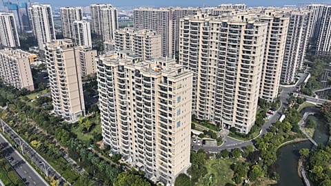 This aerial photo taken on October 18, 2023 shows buildings of China's developer Country Garden Holdings in Suqian, in China's eastern Jiangsu province.