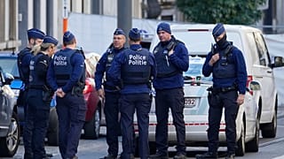 FILE: Belgian police patrol on the streets of Brussels, Tuesday 17 October 2023. 