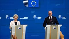 رئيس المجلس الأوروبي تشارلز ميشيل ورئيسة المفوضية الأوروبية أورسولا فون دير لاين في بروكسل. 2023/10/26