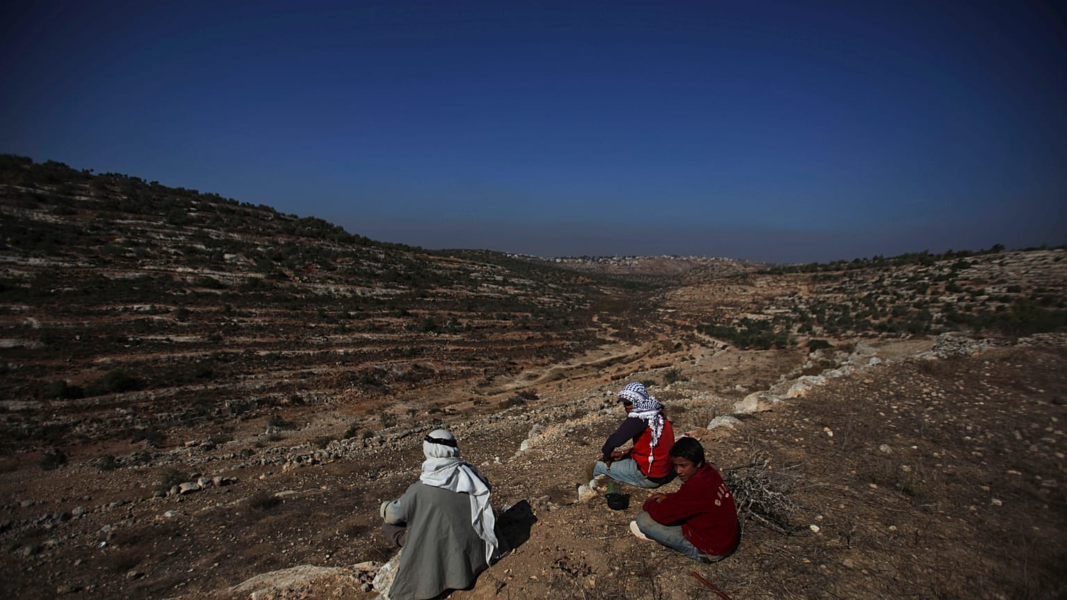 مزارعون فلسطينيون في قرية النبي صالح بالضفة الغربية