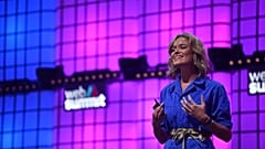5 November 2019; Katherine Maher, CEO, Wikipedia, on Centre Stage during the opening day of Web Summit 2019 at the Altice Arena in Lisbon, Portugal