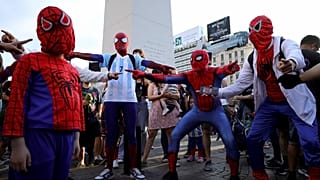 Some 1,000 people gathered at a major monument in Argentina's capital on Sunday dressed as Spider-Man,