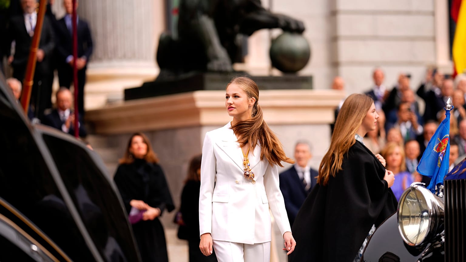 Princess Leonor leaves after swearing allegiance to the Constitution during a gala event that makes her eligible to be queen one day
