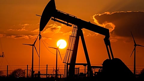 A pumpjack of Wintershall DEA extracting crude oil at an old oil field in Emlichheim, Germany, Friday, March 18, 2022. 