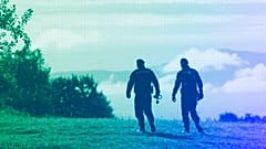Czech policemen walk on patrol at the border with Slovakia near Stary Hrozenkov, September 2022
