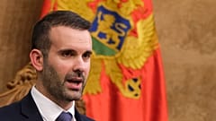 Montenegro's new Prime Minister Milojko Spajic speaks during a parliament session in Montenegro's capital Podgorica, Monday, Oct. 30, 2023. 