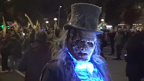 A spooky reveller at New York's Halloween party, October 31st, 2023