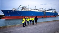 German Chancellor Olaf Scholz with officials in front of the LNG terminal in Lubmin, Germany. Jan. 14, 2023. 