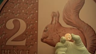 Eine der neuen Münzen mit einem Naturmotiv und dem Profil von König Charles III.