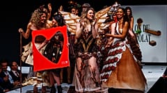 Models walks the runway during the parade of chocolate dresses during the Salon du Chocolat de Paris 2023 in Paris on October 27, 2023. 
