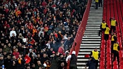 Fans shout during the Euro 2024 group G qualifying soccer match between Serbia and Montenegro, at the Rajko Mitic Stadium in Belgrade, Serbia, Tuesday, Oct. 17, 2023.
