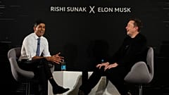 Britain's Prime Minister Rishi Sunak, left, attends an in-conversation event with Tesla and SpaceX's CEO Elon Musk in London, Thursday, Nov. 2, 2023.