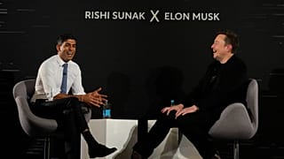 Britain's Prime Minister Rishi Sunak, left, attends an in-conversation event with Tesla and SpaceX's CEO Elon Musk in London, Thursday, Nov. 2, 2023.