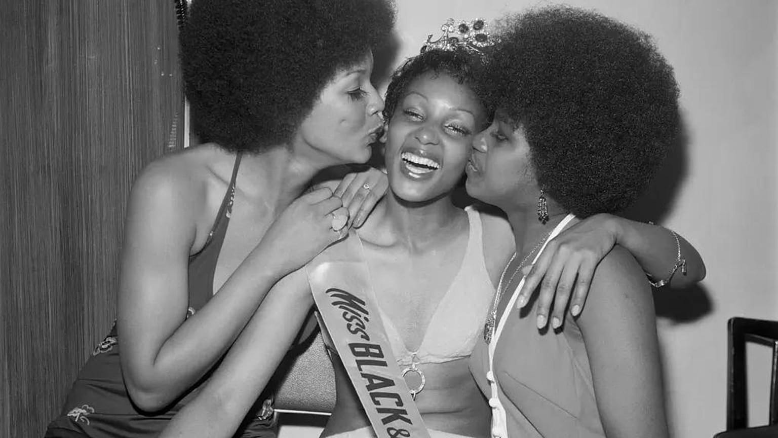 MISS BLACK & BEAUTIFUL SYBIL MCLEAN WITH FELLOW CONTESTANTS, RAPHAEL ALBERT, HAMMERSMITH PALAIS, LONDON, 1972