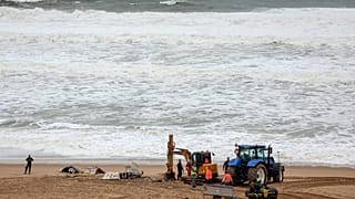 Momento em que os destroços do veleiro eram retirados da praia