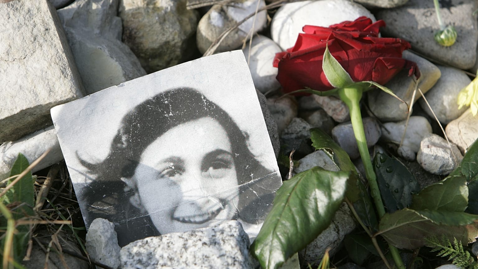 Archív fotó: emlékkő Anne Frank emlékére a bergen-belseni koncentrációs táborban