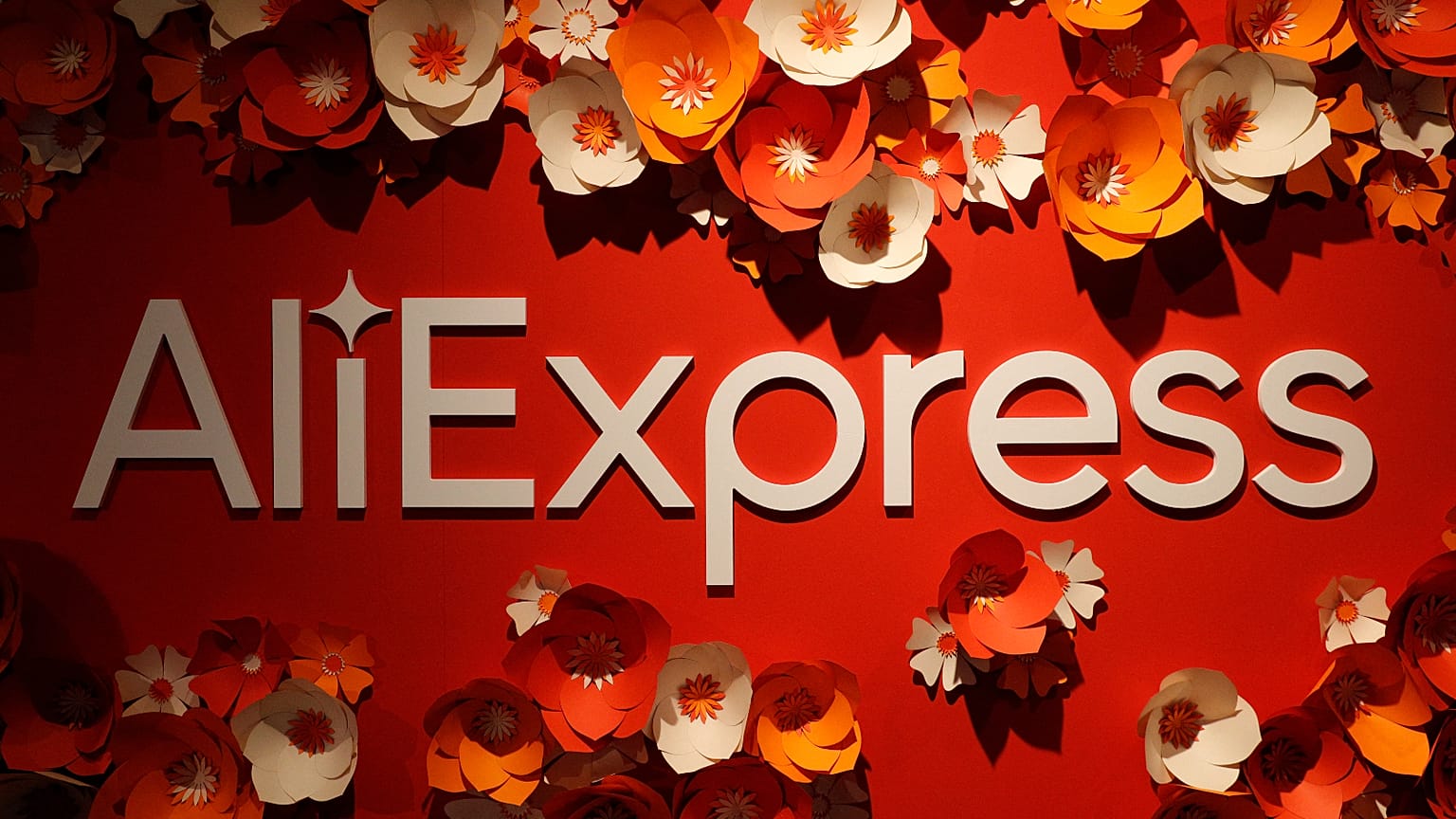 This picture taken on September 24, 2020, shows the logo of AliExpress in a pop-up store in Paris