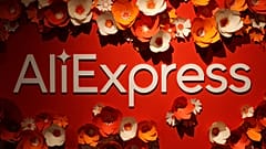 This picture taken on September 24, 2020, shows the logo of AliExpress in a pop-up store in Paris