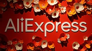 This picture taken on September 24, 2020, shows the logo of AliExpress in a pop-up store in Paris