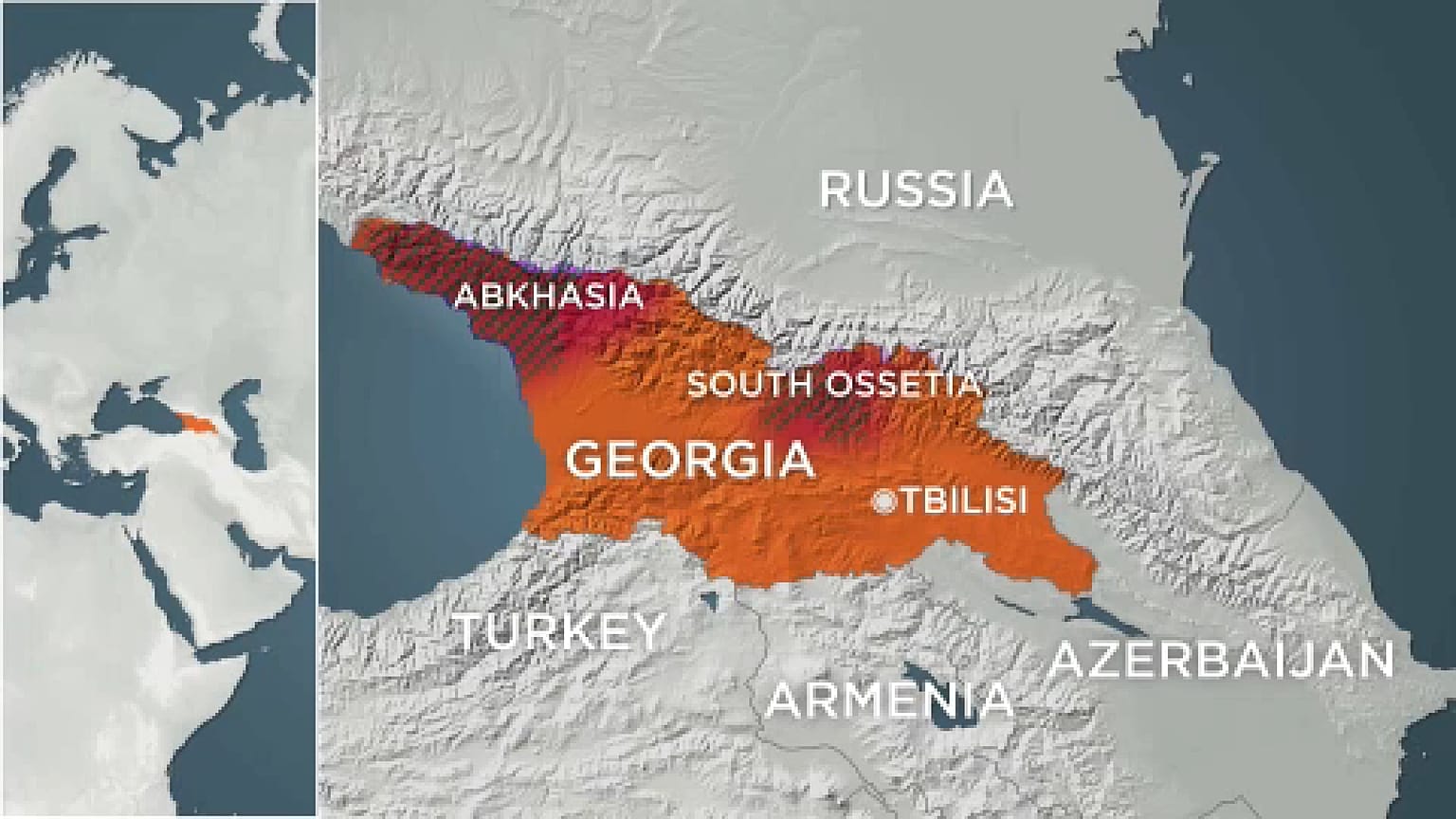 La mappa del confine tra Georgia e Ossezia del Sud.