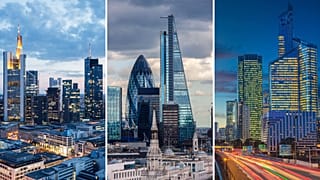 Distritos de negocios de Fráncfort, Londres y París.
