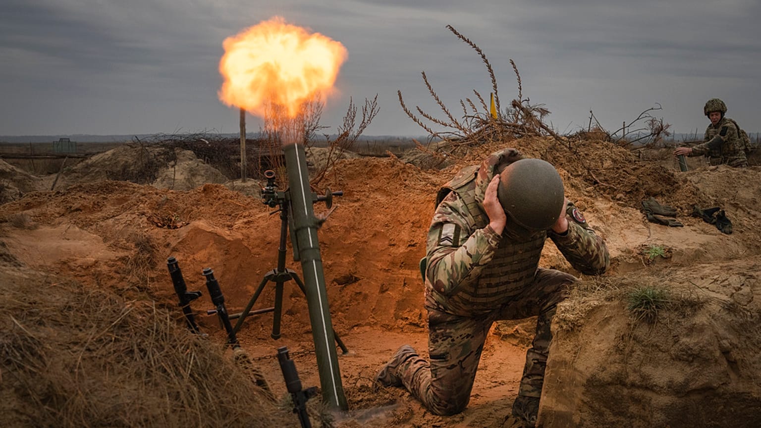 Soldiers of Ukraine's National Guard 1st brigade Bureviy (Hurricane) practice during combat training at a military training ground in the north of Ukraine Wednesday, Nov. 8.