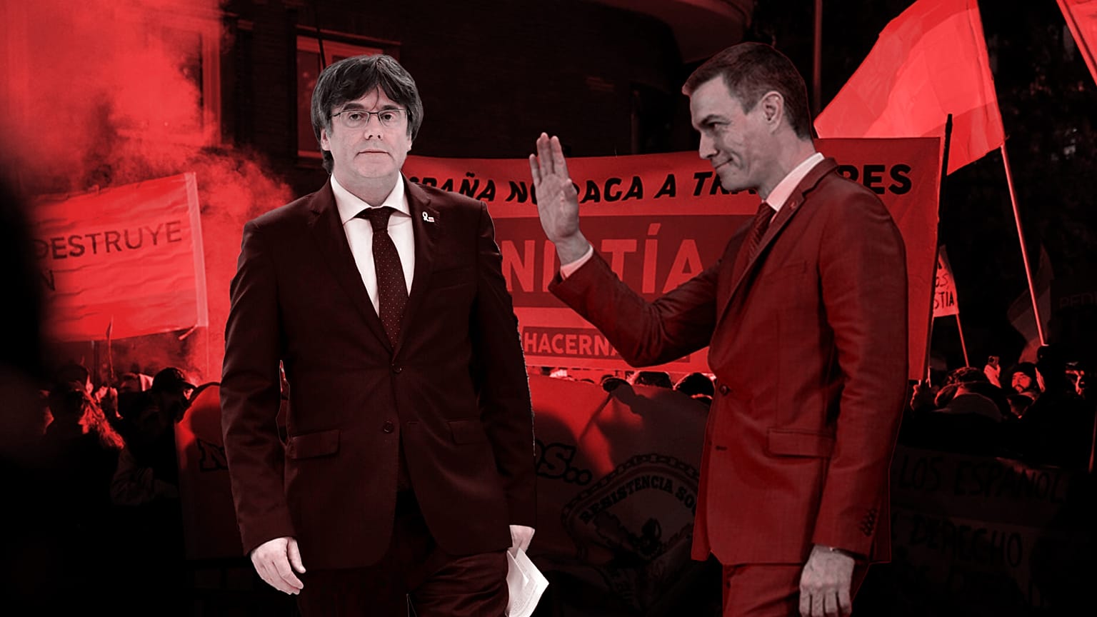 Acting prime minister Pedro Sánchez and Catalan independence leader Carles Puigdemont.