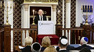 El canciller alemán, Olaf Scholz, durante la ceremonia con motivo de los 85 años del pogromo nazi en la Noche de los Cristales Rotos 