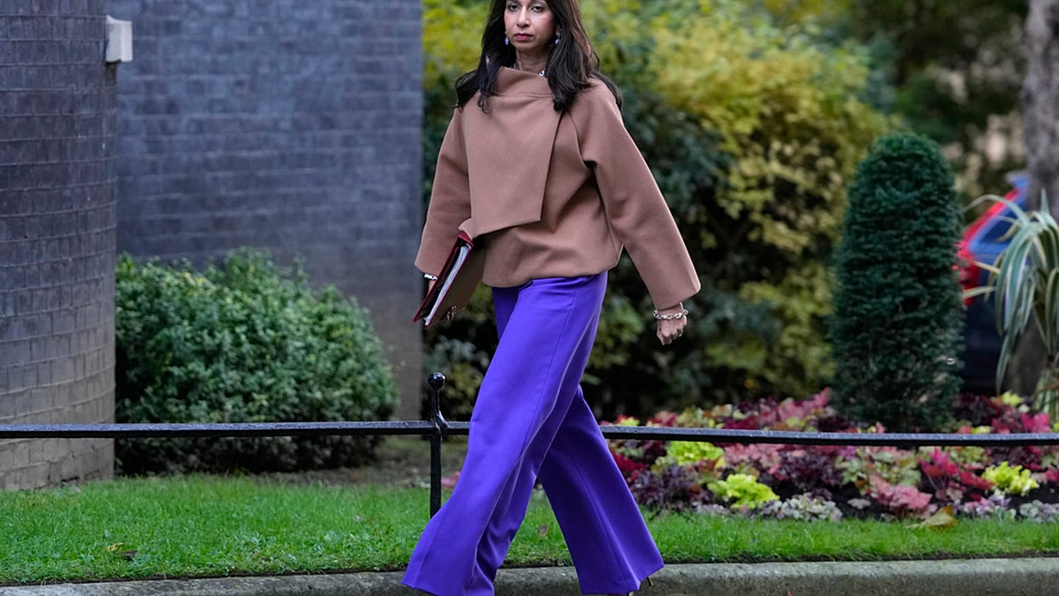 Britain's Home Secretary Suella Braverman arrives for a cabinet meeting in 10 Downing Street in London, Tuesday, Oct. 31, 2023. 