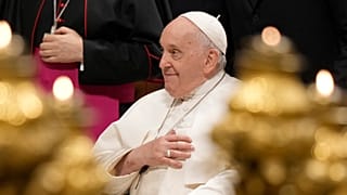 Pope Francis leading a prayer for peace inside St. Peter's Basilica at the Vatican.