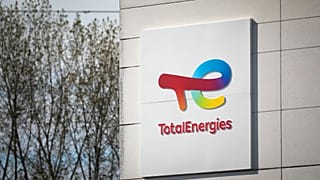 TotalEnergies logo at the Total Energies refinery site near Le Havre, northwestern France.