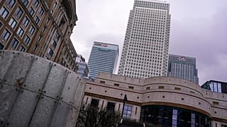 The HSBC headquarters stand in the financial district of Canary Wharf, in London, Monday, March 13, 2023.