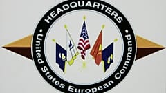 FILE - The logo of the headquarters of the US European Command (US EUCOM) is seen in the Patch Barracks in Stuttgart, southwestern Germany, Dec. 4, 2006.