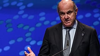 European Central Bank (ECB) Vice-President Luis de Guindos gives a press conference after an informal ECOFIN meeting in Lisbon on May 22, 2021.