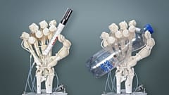 Image montage of the soft robotic hand holding objects.