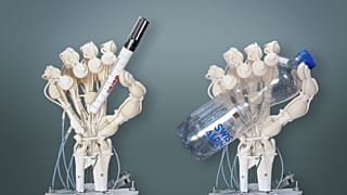 Image montage of the soft robotic hand holding objects.