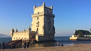 Photo shows the Tower of Belem on the banks of the Tagus River in Lisbon, Portugal.