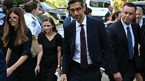 Google CEO Sundar Pichai, arrives for a US Senate bipartisan Artificial Intelligence (AI) Insight Forum at the US Capitol in Washington, DC, on September 13, 2023.
