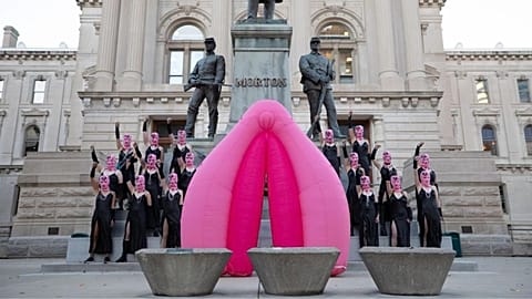Pussy Riot protest at Indiana State Capitol in US with a giant vulva 