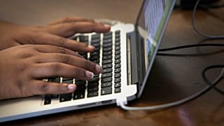 Chinyere Tutashinda, with the Center for Media Justice, participates in an online town hall discussing how to bridge the technology gap, 2016.