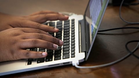 Chinyere Tutashinda, with the Center for Media Justice, participates in an online town hall discussing how to bridge the technology gap, 2016.