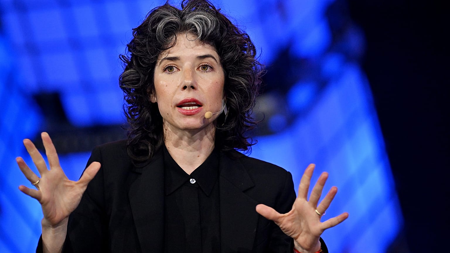 Meredith Whittaker, President, Signal, on Centre Stage during day one of Web Summit Rio 2023