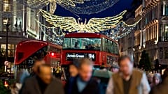 Christmas lights are displayed on Regent Street in London on Nov. 24, 2022.