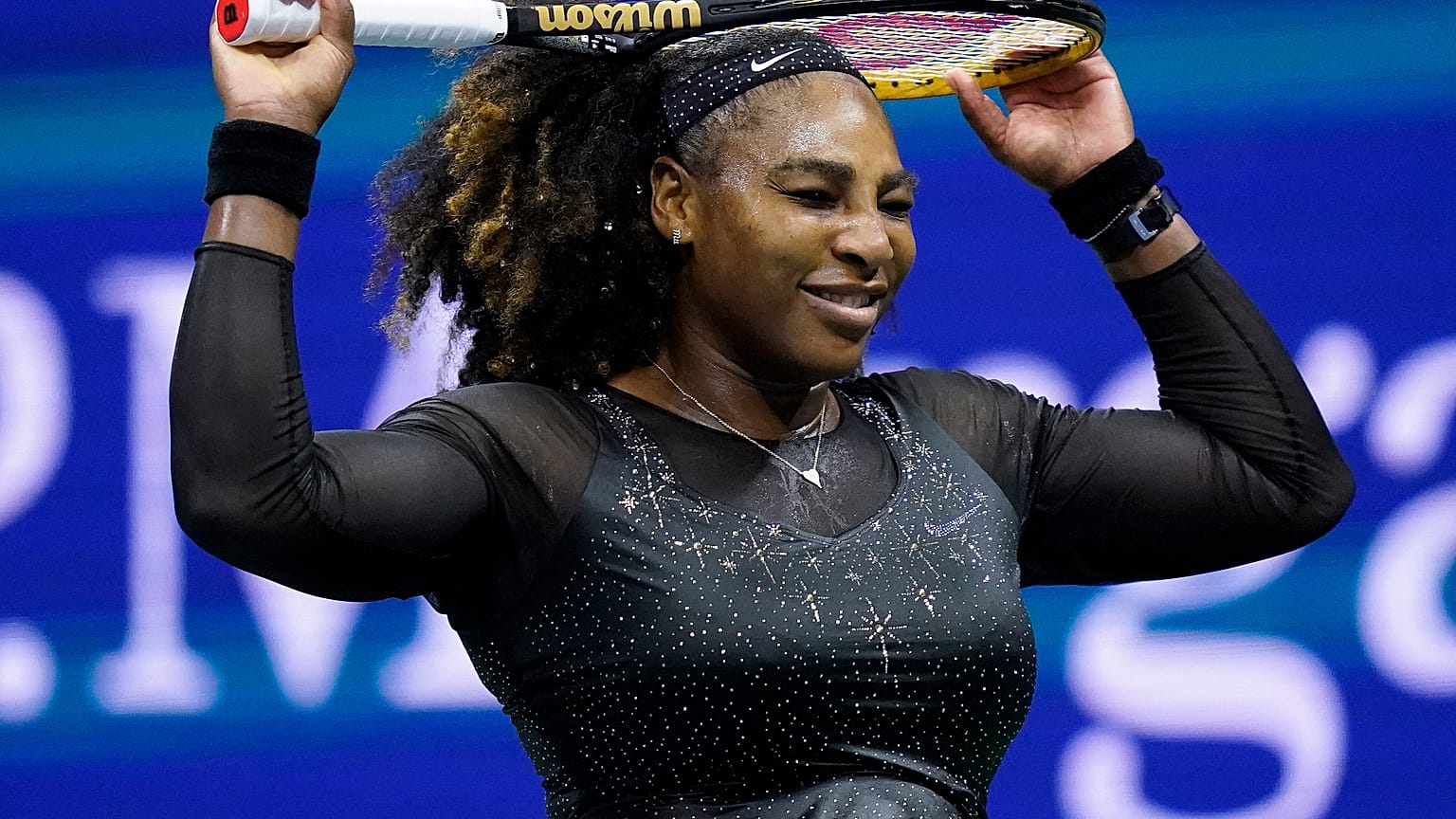 Serena Williams, of the United States, reacts during a match at the U.S. Open tennis championships, Sept. 2, 2022
