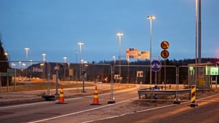A fence is blocking the road to the closed empty Nuijamaa border station between Russia and Finland in Lappeenranta, Finland, Saturday, Nov. 18, 2023.