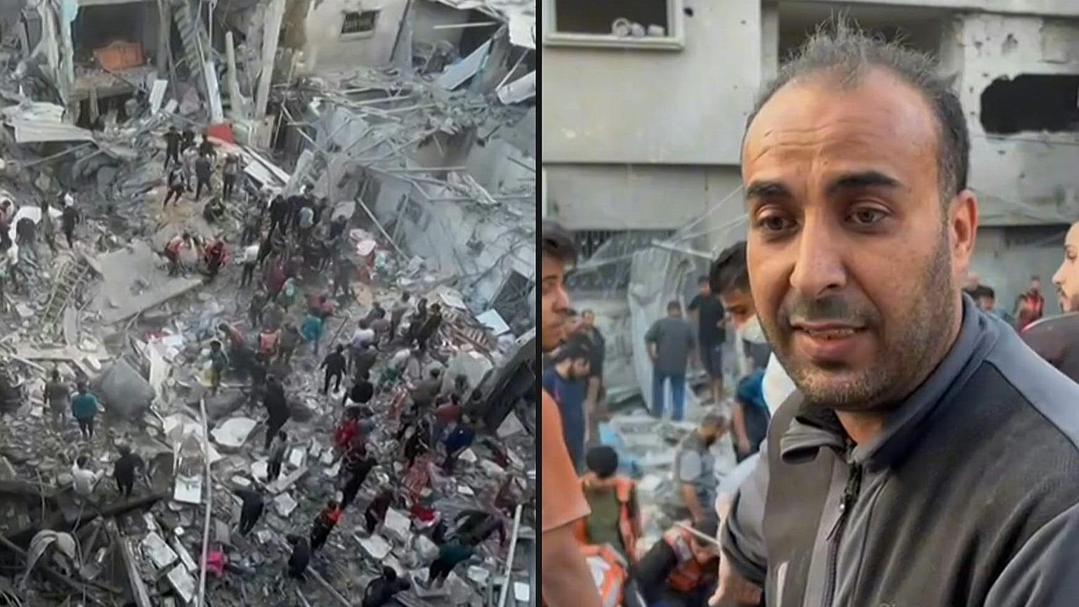 فلسطيني يشارك في عملية البحث وهو في حالة من الصدمة والذهول