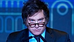Presidential candidate Javier Milei speaks after his victory in a presidential runoff election in Buenos Aires, Argentina, Sunday, Nov. 19, 2023.