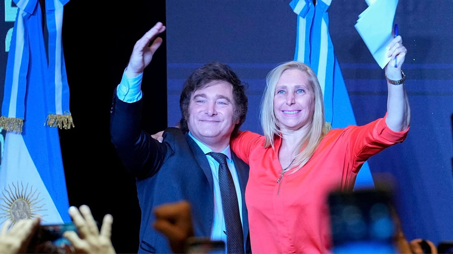 Javier Milei , accompanied by his sister Karina Milei
