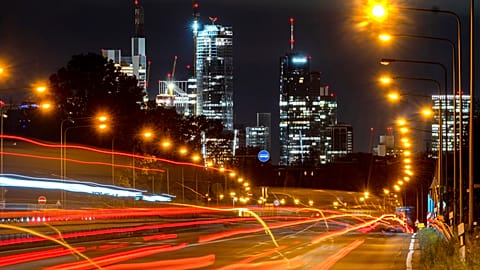Traffic flows into the city centre of Frankfurt, Germany, early Tuesday, Nov. 7, 2023.